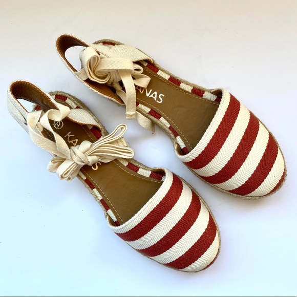 Kaanas Shoes - 🌻 Kaanas Red and White Ankle Lace Up Espadrilles